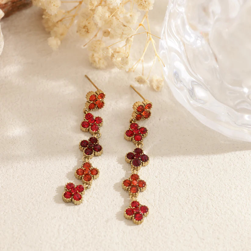 Boucles d’oreilles Chance rouges en acier inoxydable doré