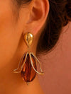 Boucles d’oreilles pendantes dorées à grande perle ambrée – 5 cm