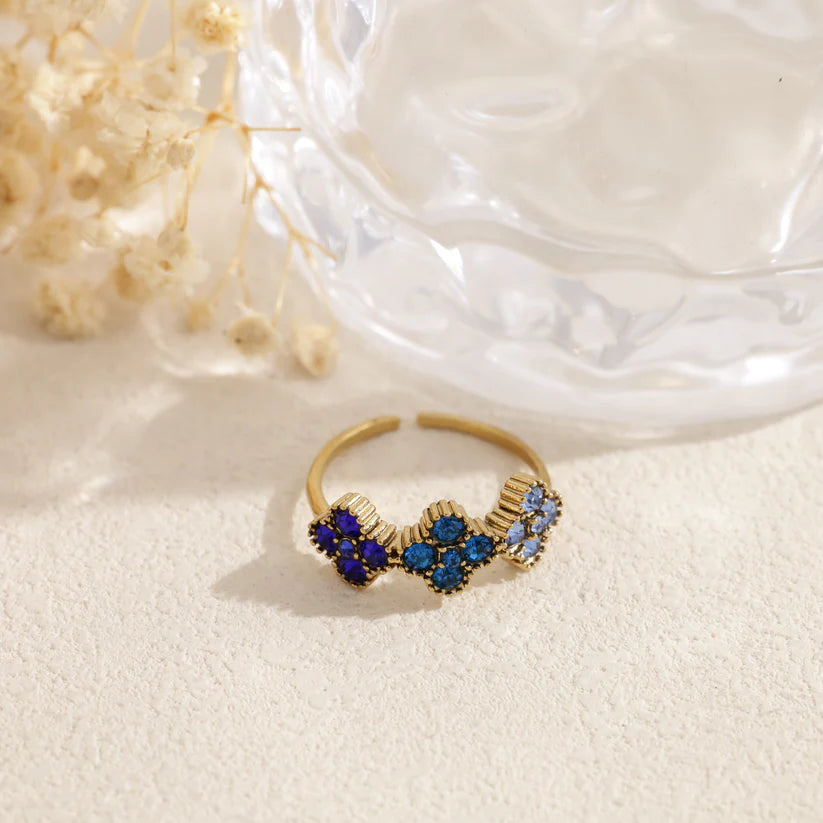 Bague Chance bleue en acier inoxydable doré