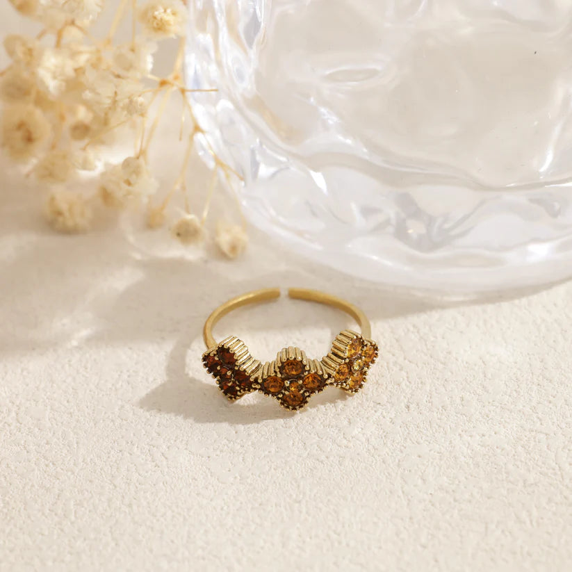 Bague Chance marron en acier inoxydable doré