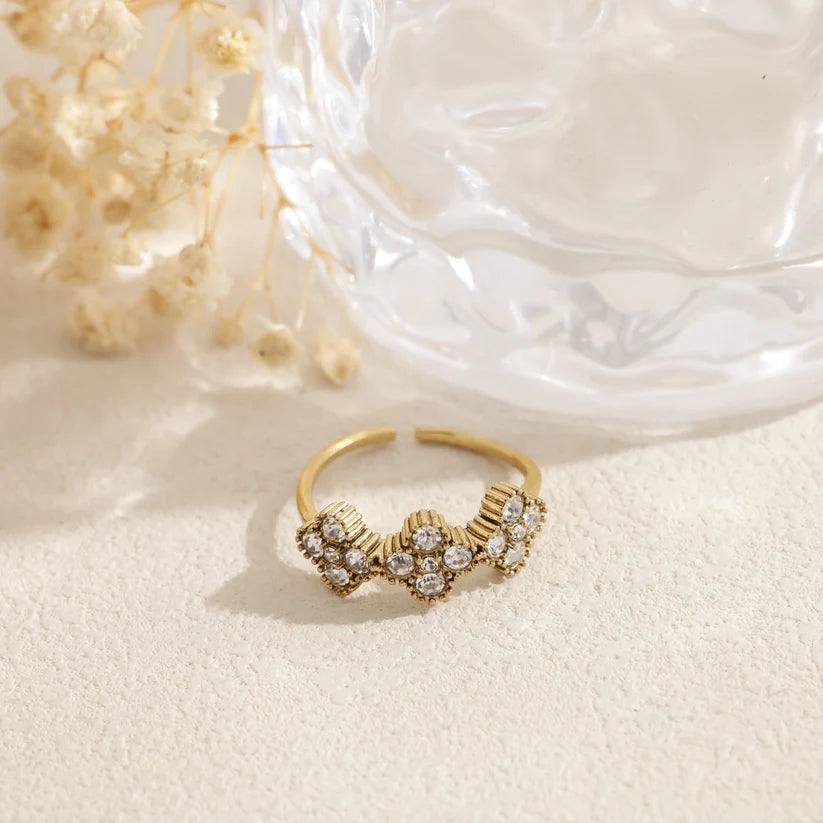 Bague Chance cristal en acier inoxydable doré
