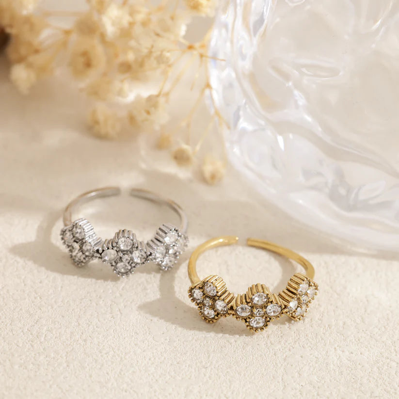 Bague Chance cristal en acier inoxydable doré