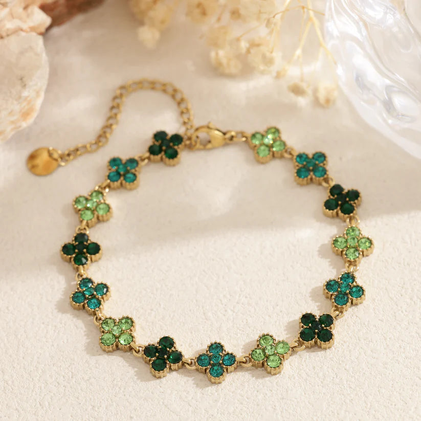 Bracelet Chance vert en acier inoxydable doré