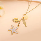 Collier Doré Pendentif Étoile de Mer & Coquillages | Acier Inox