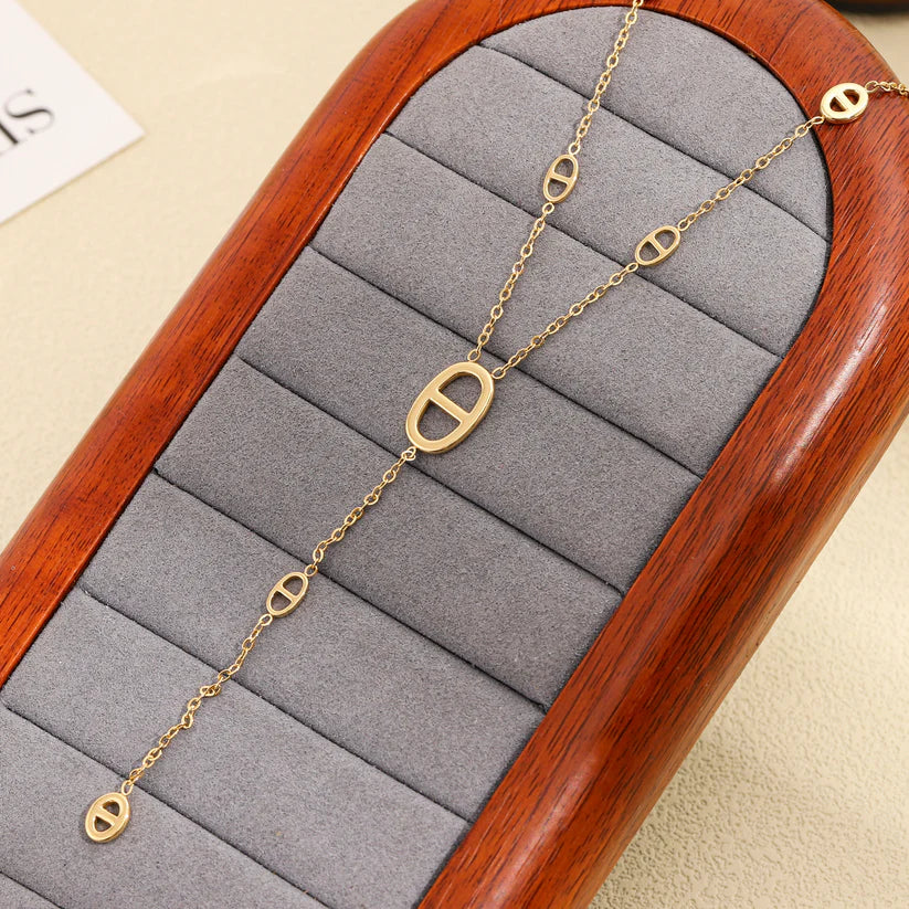 Collier Doré en Y Maille Chaîne d'Ancre Ovales Ajourés | Inox