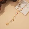 Collier Doré en Y Porcelaine Fleurie & Charms Fleurs | Acier Inox