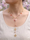 Collier Doré en Y Porcelaine Fleurie & Charms Fleurs | Acier Inox