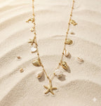Collier Sautoir Doré Charms Coquillages & Étoile de Mer | Acier Inoxydable
