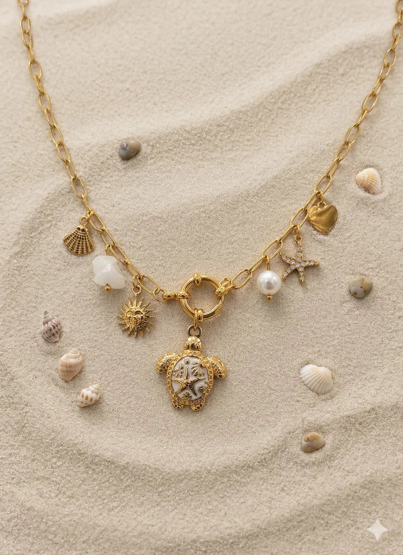 Collier Doré Charms Marins Pendentif Tortue | Acier Inoxydable