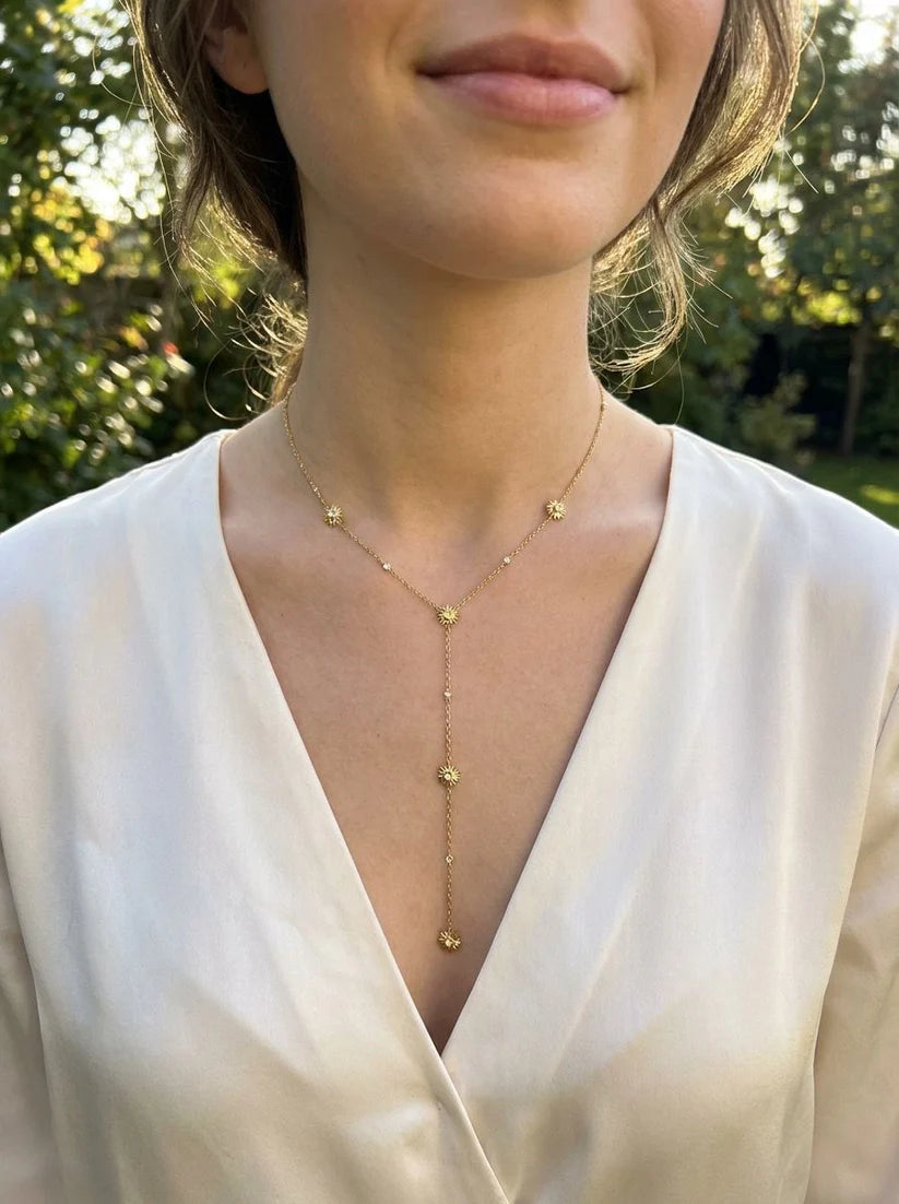 Collier Chaîne Fine Dorée en Y Multi Soleils | Acier Inoxydable