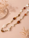 Collier Sautoir à perles ambre et écru marbré – 83 cm + 5 cm