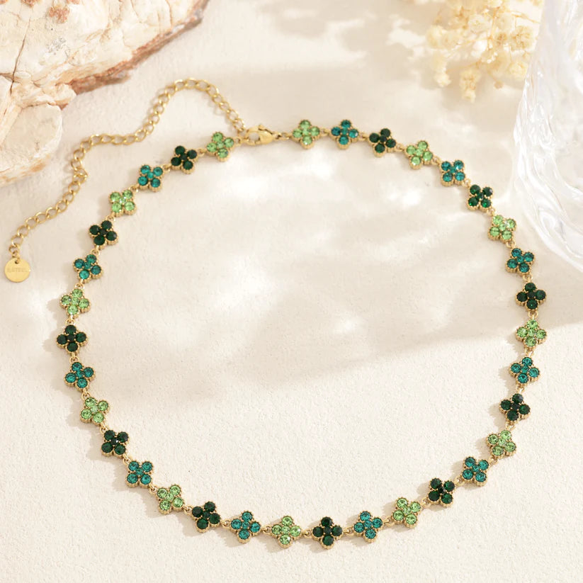 Collier Chance vert en acier inoxydable doré