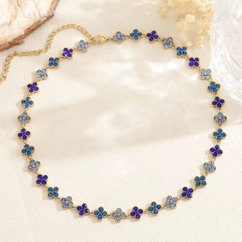 Collier Chance bleu en acier inoxydable doré