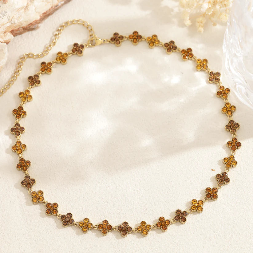 Collier Chance marron en acier inoxydable doré