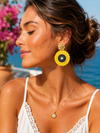 Boucles d’oreilles perlées jaunes bohèmes – diamètre 4 cm