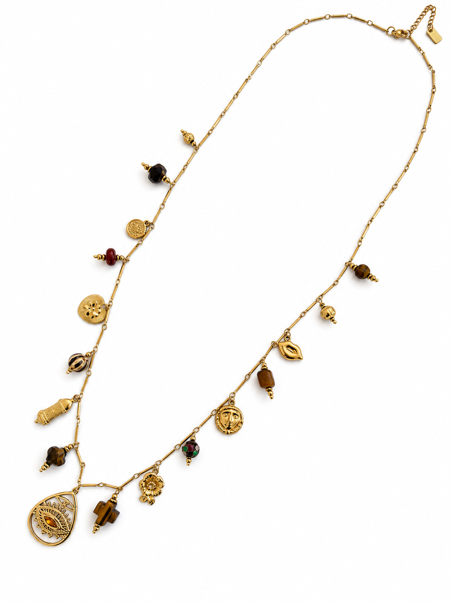 Collier Sautoir doré à breloques et pendentif œil en acier inoxydable