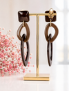 Boucles d'oreilles Clips pendantes 2 Ovales en Résine bleu, noir ou marron.