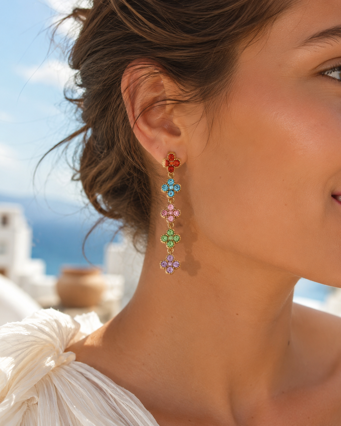 Boucles d’oreilles Chance multicolores en acier inoxydable doré