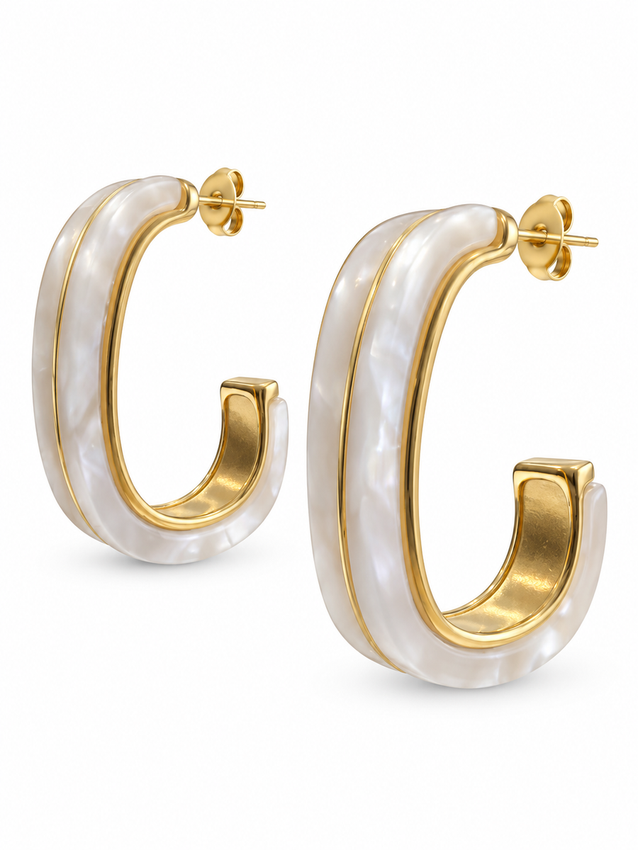 Boucles d’oreilles créoles ovales en acier inoxydable doré – 4 coloris, 3,5 cm