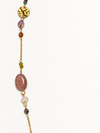 Collier sautoir à perles colorées et pastilles dorées – 89 cm