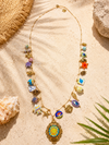 Collier sautoir charms multicolores en acier inoxydable doré – Style bohème estival