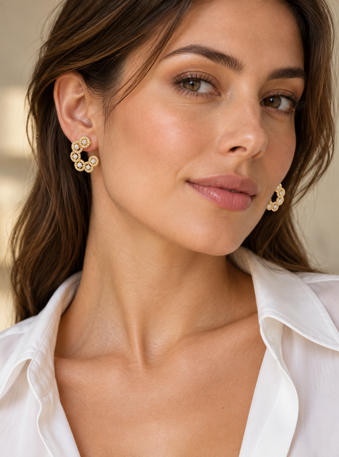 Boucles d’oreilles Créoles ouvertes dorées à motifs ronds oxyde de zirconium en acier inoxydable – 2 cm