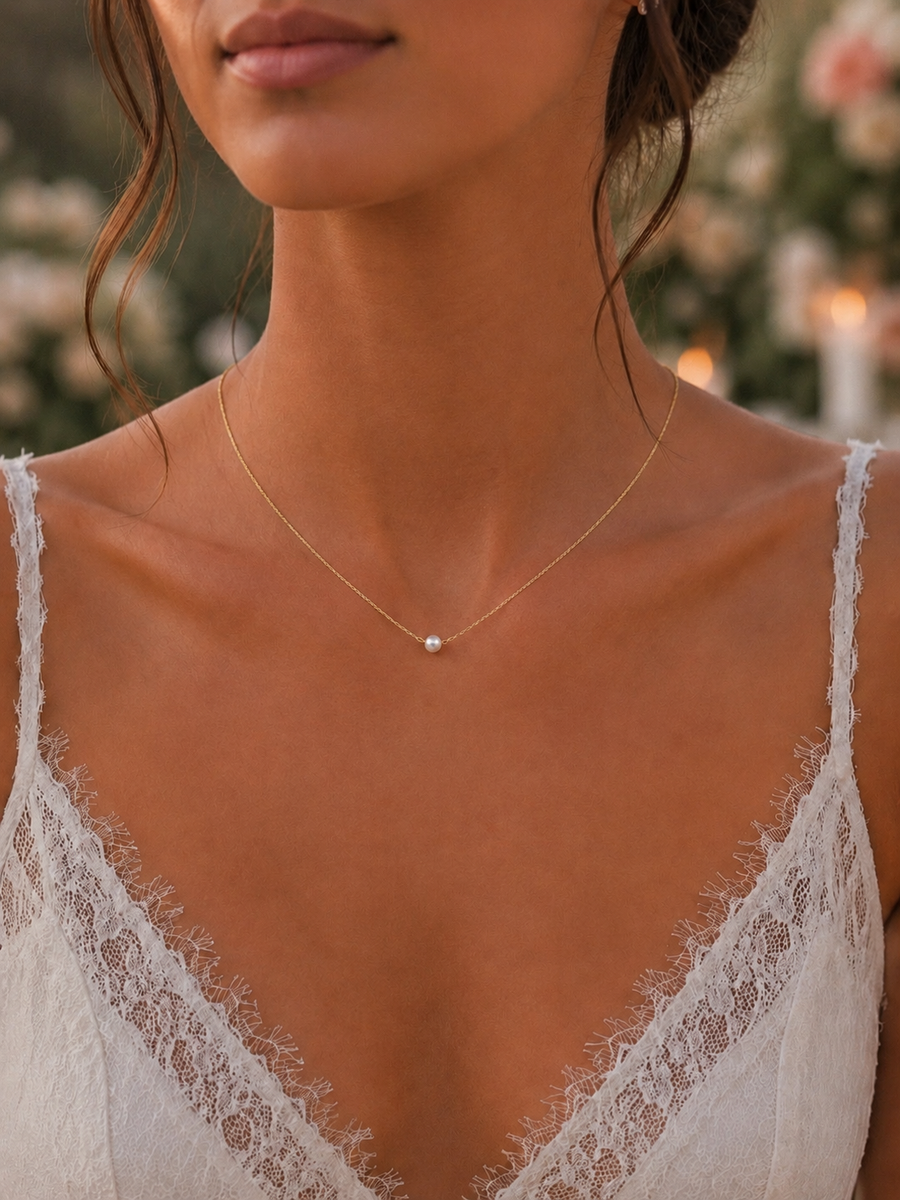 Collier et chaîne de dos dorée perles – acier inoxydable