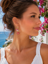 Boucles d’oreilles fleur rouge et perles – Acier inoxydable doré