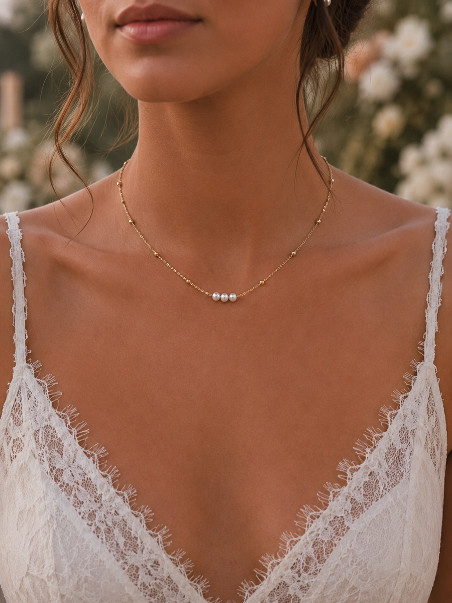 Chaîne de Dos et Collier Perles en Acier Inoxydable – Élégance Mariage Bohème