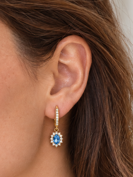Boucles d’oreilles créoles dorées à pendentif ovale scintillant – Acier inoxydable, 3 coloris