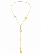 Collier Y doré martelées et détails cristaux - acier inoxydable – pendentif martelé &amp; cristaux