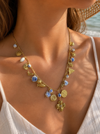 Collier Sautoir Breloques en Acier Inoxydable Doré – Style Bohème Chic