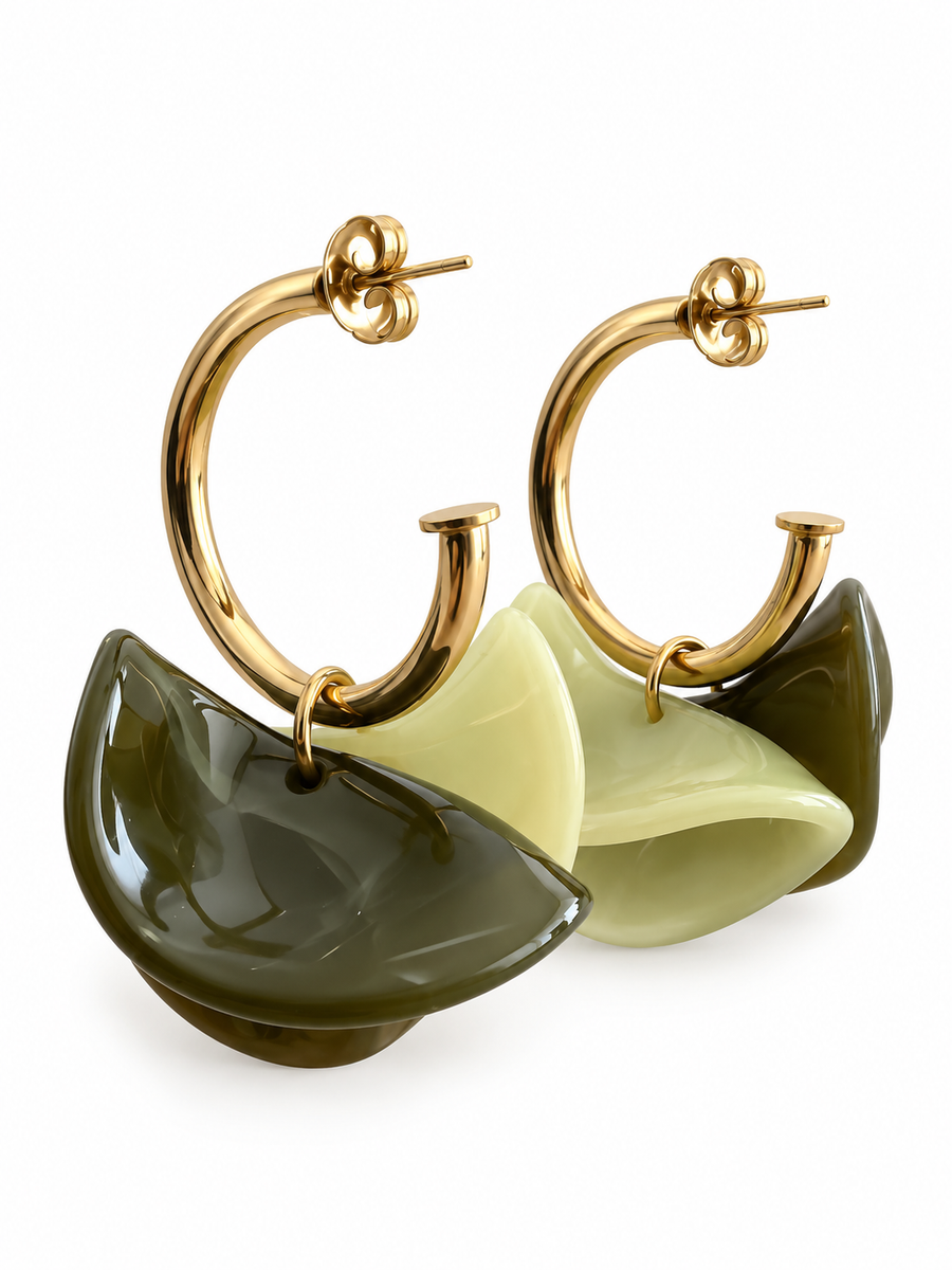 Boucles d’oreilles créoles à pétales ondulés en acier inoxydable doré – 4 coloris, 5 cm