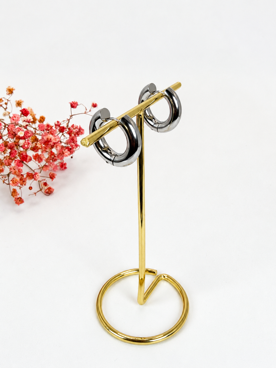 Boucles d'oreilles créoles épaisses en acier inoxydable – Dorées ou argentées – 2,2 cm