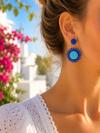 Boucles d’oreilles soleil bleues diamètre 5cm – L’éclat bohème chic de l’été 💙☀️