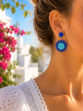Boucles d’oreilles soleil bleues diamètre 5cm – L’éclat bohème chic de l’été 💙☀️