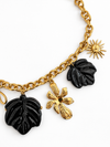Collier à breloques feuilles noires et dorées en acier inoxydable