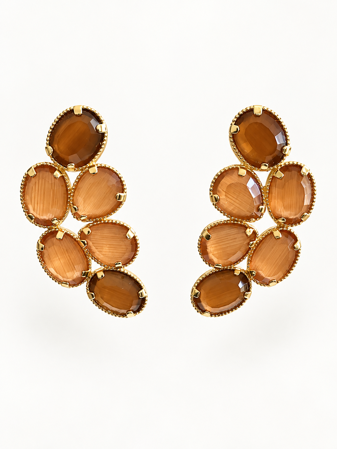 Boucles d’oreilles dorées à cabochons miel et caramel en acier inoxydable – 3 cm
