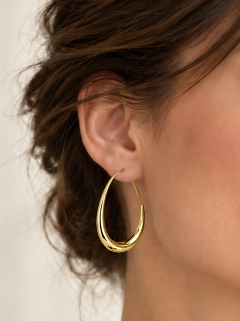 Boucles d'oreilles créoles ovales ouvertes en acier inoxydable – Dorées ou argentées – 4 cm