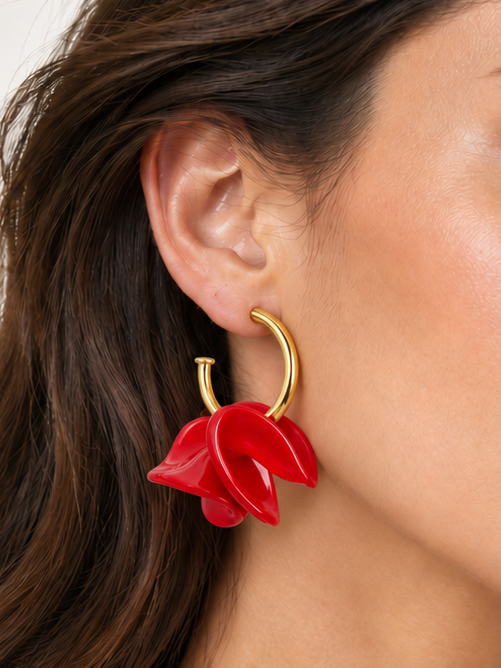 Boucles d’oreilles créoles à pétales ondulés en acier inoxydable doré – 4 coloris, 5 cm