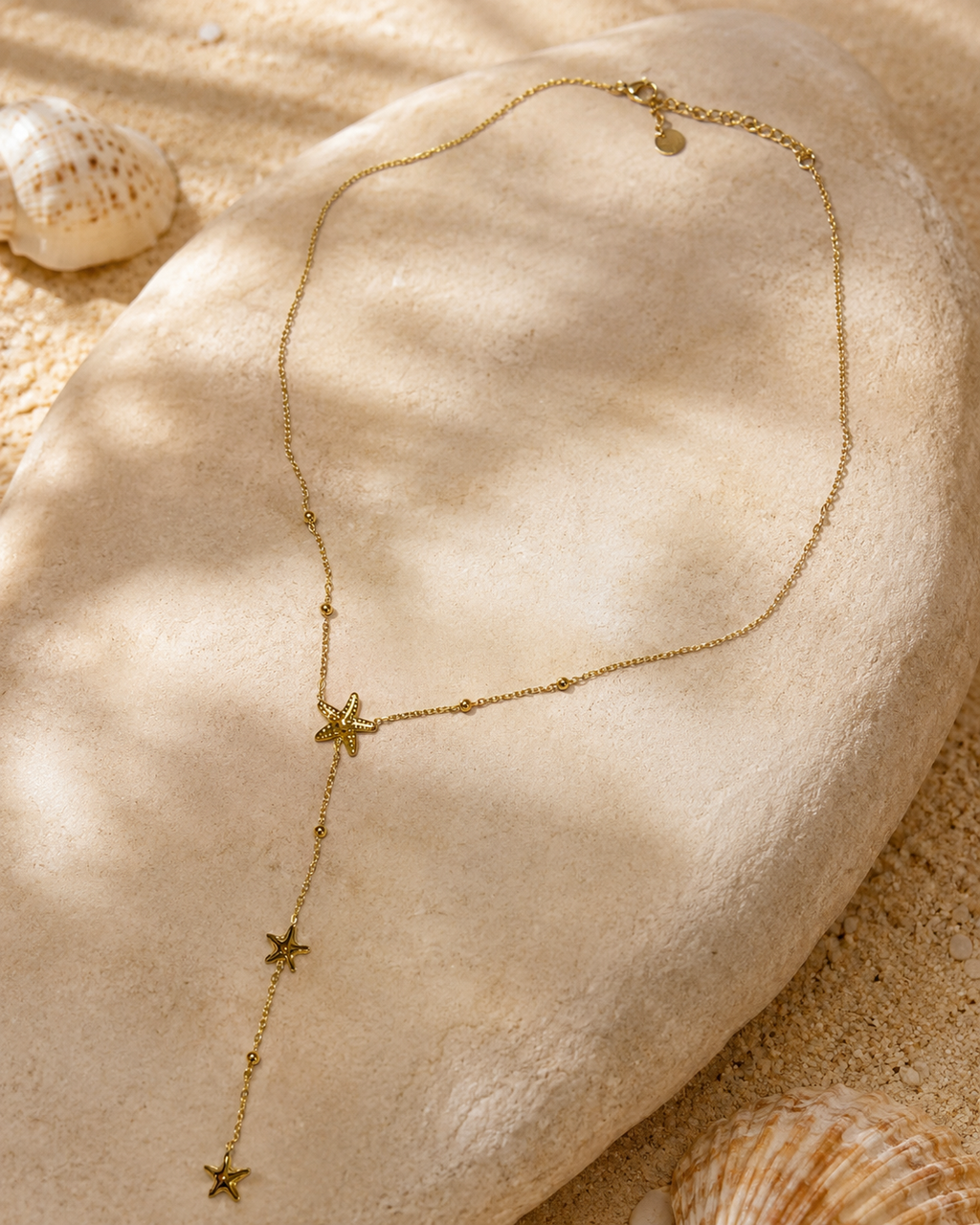Collier Y étoile de mer doré en acier inoxydable