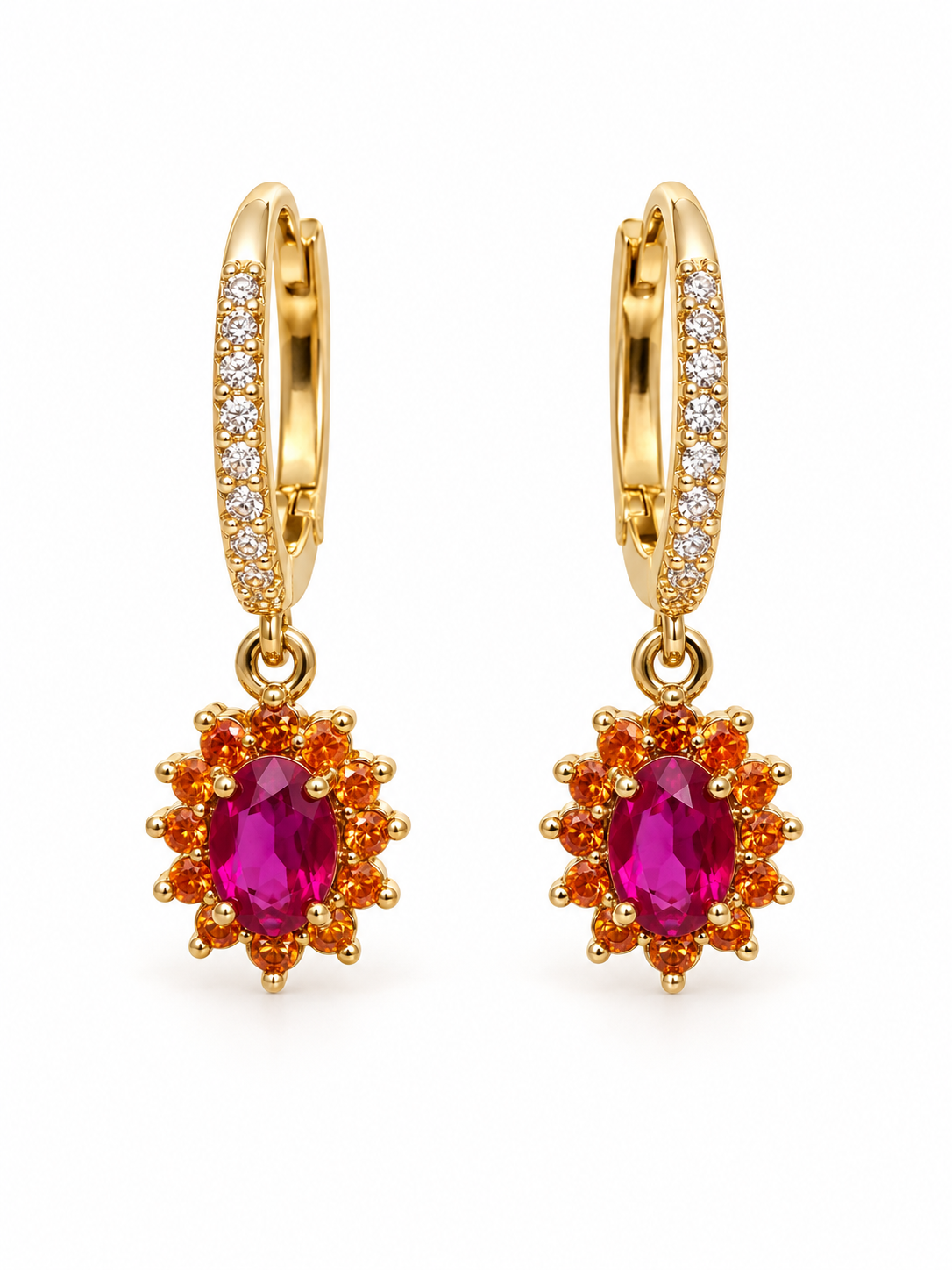 Boucles d’oreilles créoles dorées à pendentif ovale scintillant – Acier inoxydable, 3 coloris