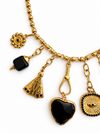 Collier breloques cœur noir et médaillons en acier inoxydable doré