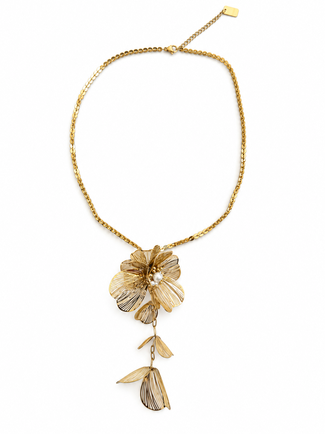 Verstellbare Halskette mit goldenem und rotem Herz – Barock & Sakralstil, braune Perlen.