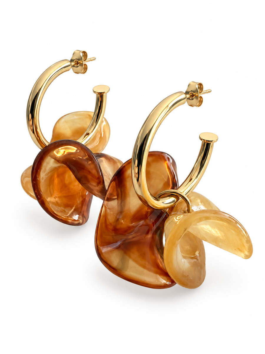 Boucles d’oreilles créoles à pétales ondulés en acier inoxydable doré – 4 coloris, 5 cm