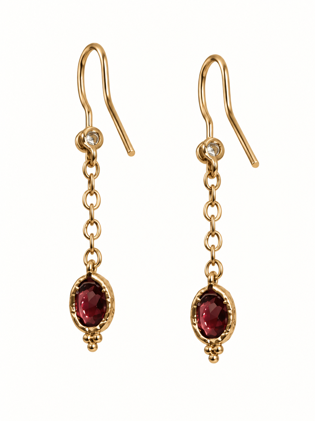 Boucles d’oreilles pendantes à chaînette et pendentif ovale rouge ou bleu – Acier inoxydable doré, 3,5 cm
