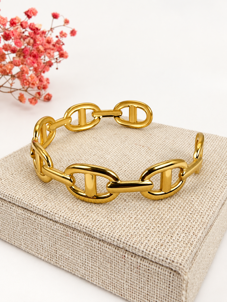 Goudkleurige stalen armband – Ankerkettinghanger.