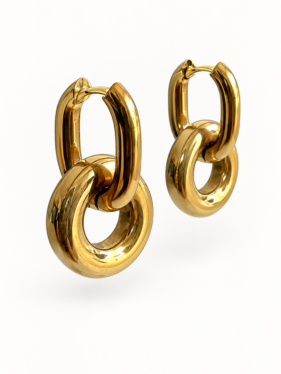 Boucles d’oreilles double anneau en acier inoxydable doré – 2,5 cm
