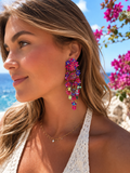Boucles d’oreilles pendantes fleurs multicolores – Longueur 8 cm
