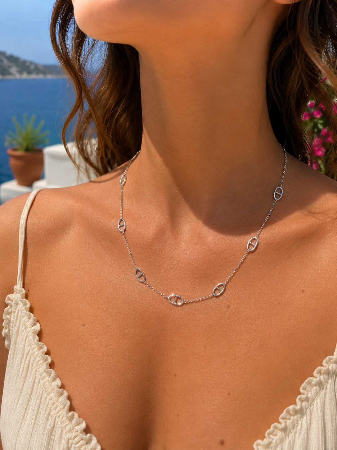 Collier sautoir motif chaîne d’ancre en acier inoxydable argenté – style minimaliste et élégant